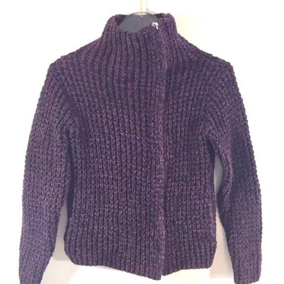 Gap Women Zip Up Sweater Burgundy Black Chunky Knit Small Short - Picture 9 of 9